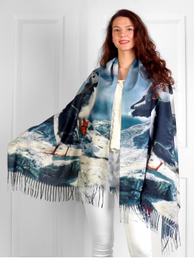 Puffin Print Scarf with Tassels